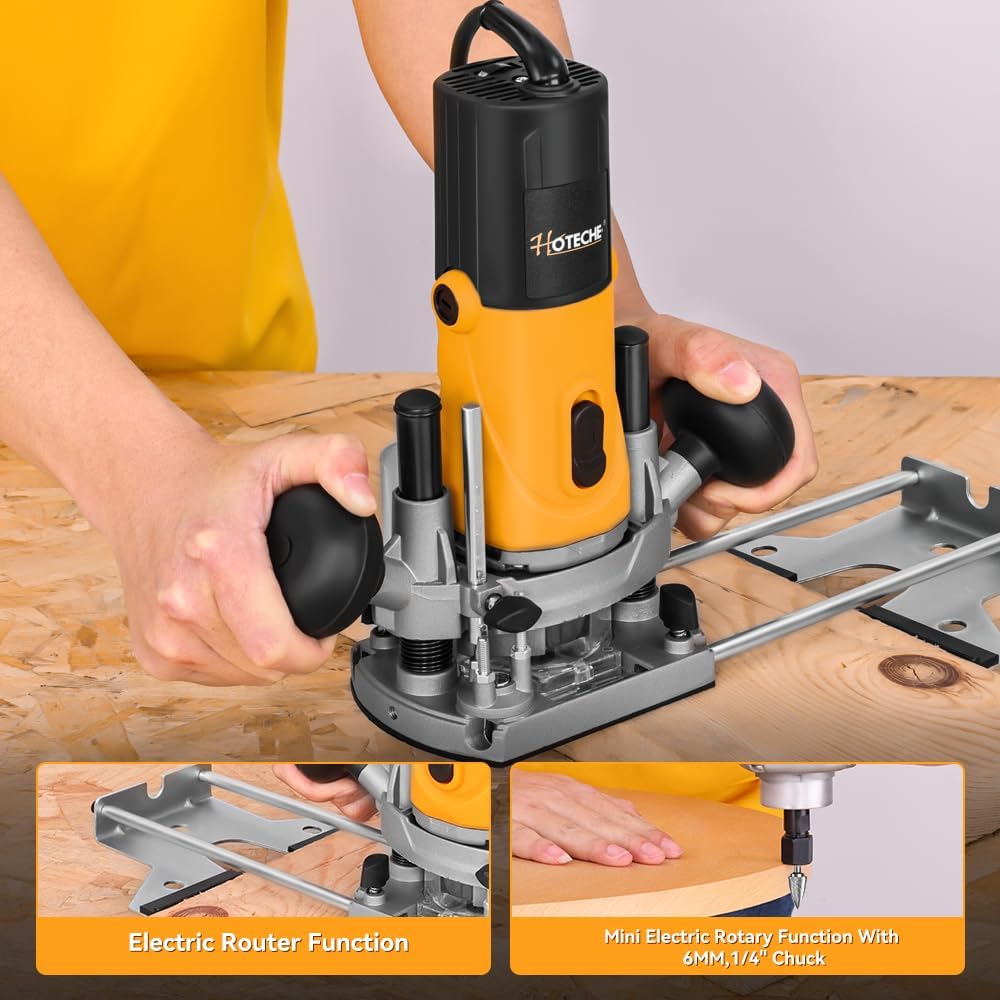 Hoteche 850W Oberfräse mit 30mm max Arbeitstiefe - Elektrische Holzfräse mit Kupferdrahtmotor, 11500