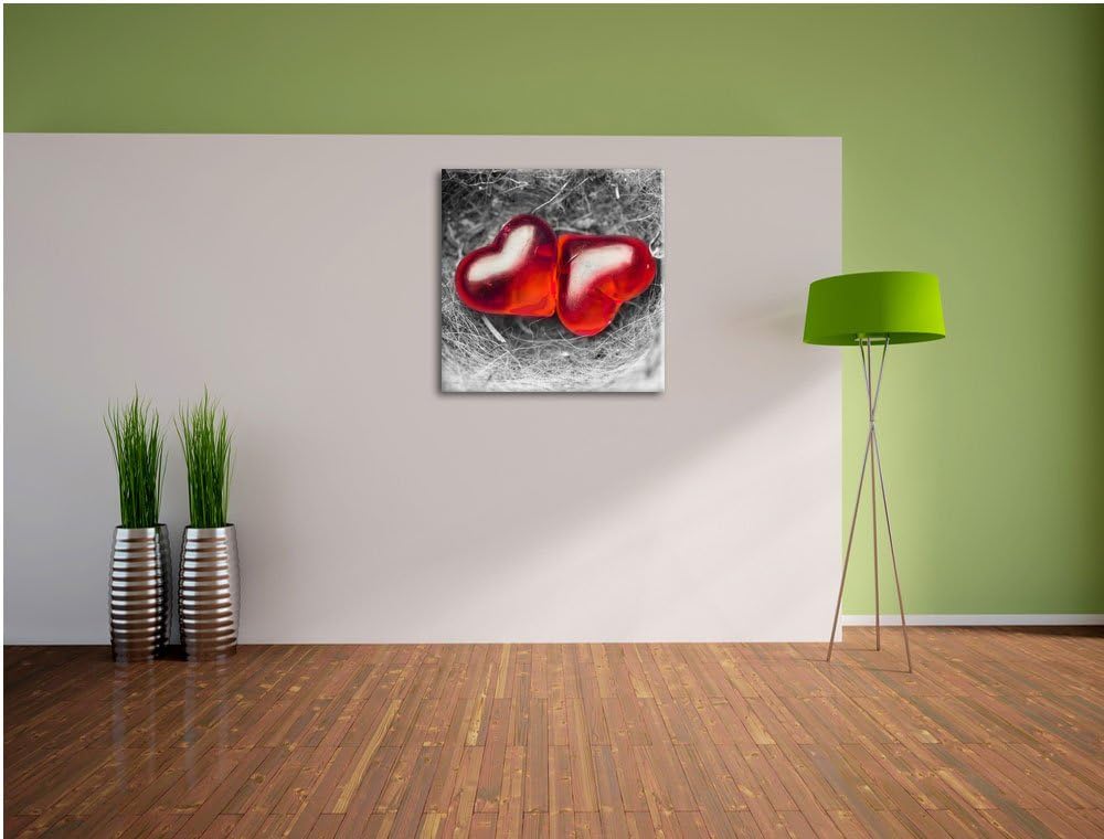 Pixxprint Zwei Herzen in kleinem Nest schwarz/weiss, Format: 70x70 auf Leinwand, 70x70