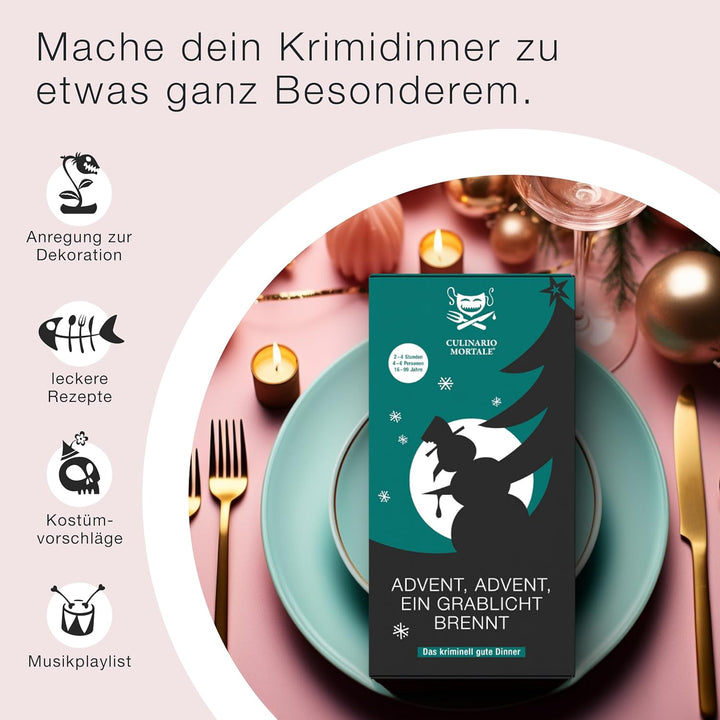CULINARIO MORTALE® – Krimidinner für Zuhause 4 bis 6 Personen - Advent, Advent, EIN Grablicht brennt