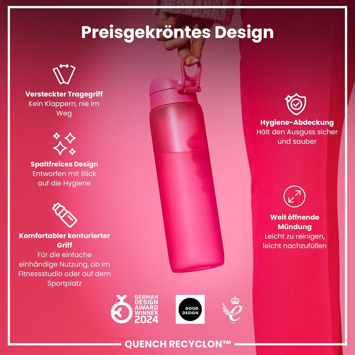 Ion8 1 Liter Trinkflasche, 1000ml, Auslaufsicher, Einhandöffnung, Sichere Verriegelung, Spülmaschine