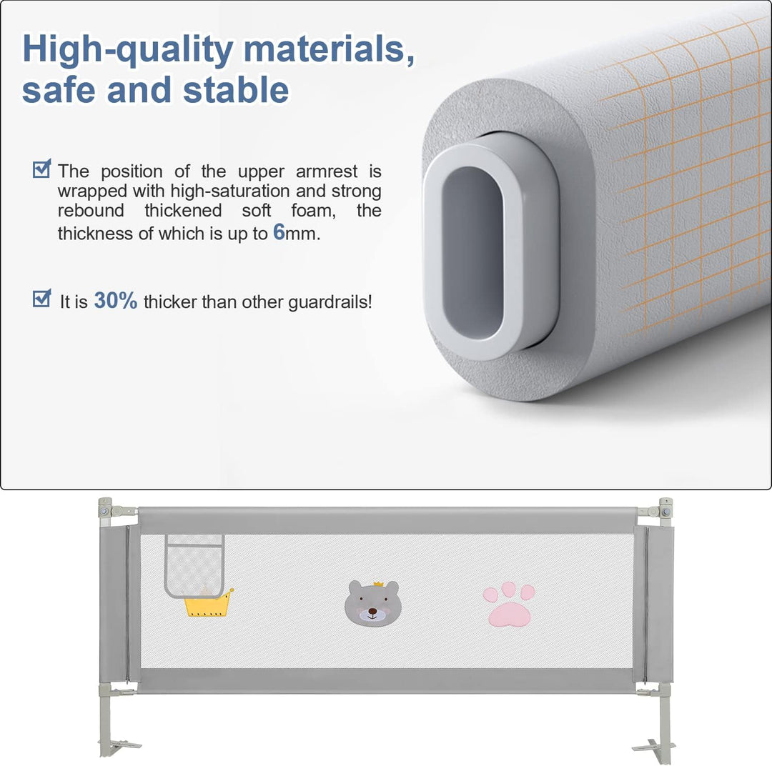 Tubiaz 150cm Bettgitter Rausfallschutz, Kinderbettgitter Höhenverstellbar 70-98cm, Bettschutzgitter