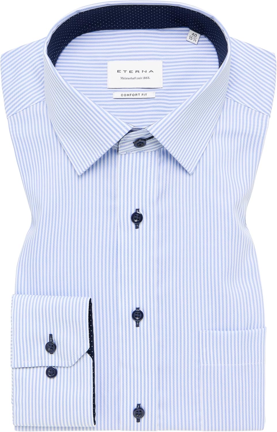 ETERNA Herren Popeline Hemd Comfort FIT 43 Hellblau Streifen, 43 Hellblau Streifen