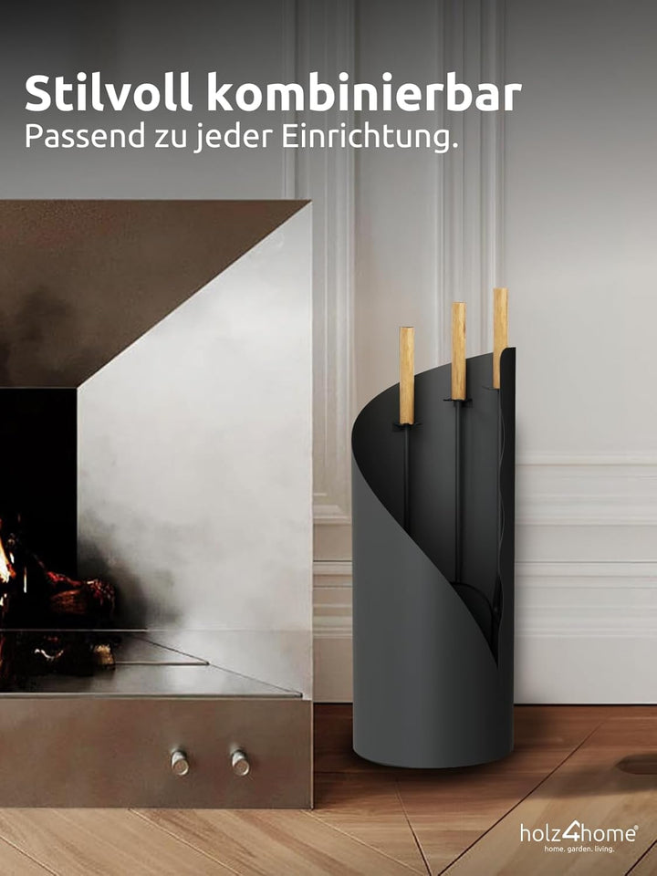 holz4home® Kaminbesteck 5-tlg. Grauschwarz mit Holzgriff inkl. Ofenhandschuh I Kaminset Kamingarnitu