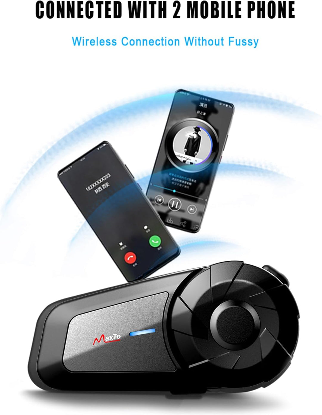 QSPORTPEAK Motorrad Intercom Bluetooth Headsets,MX1 Fahrer 800M universelles Intercom,HiFi-Stereosou