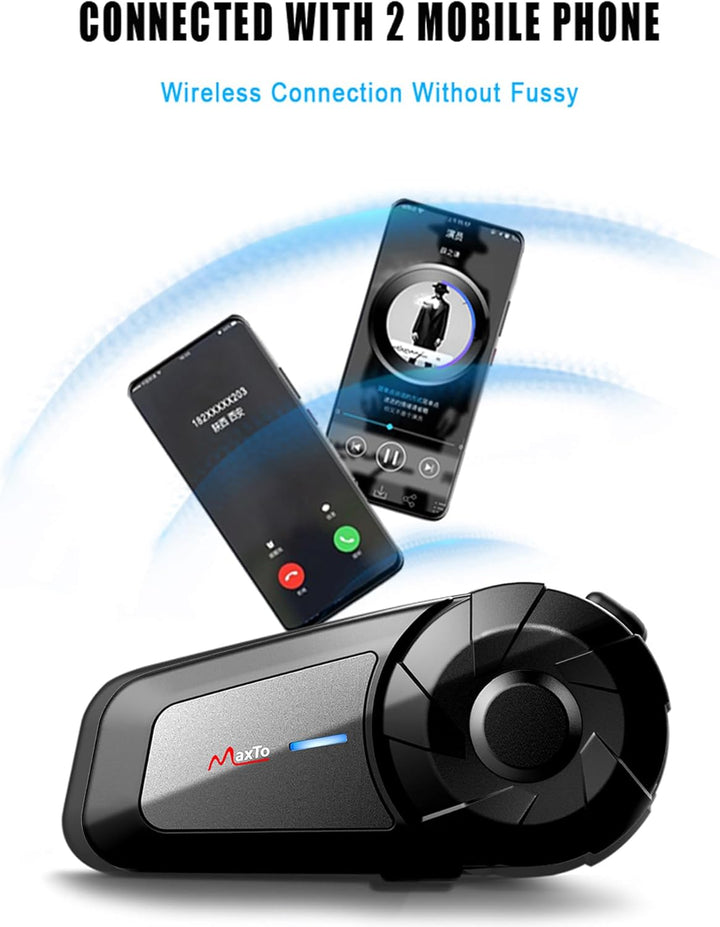 QSPORTPEAK Motorrad Intercom Bluetooth Headsets,MX1 Fahrer 800M universelles Intercom,HiFi-Stereosou