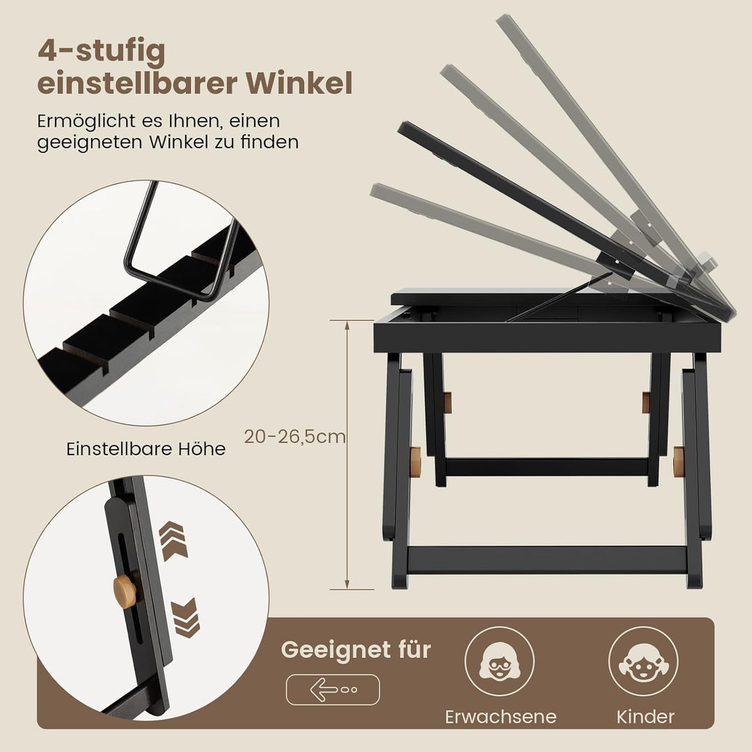 COSTWAY Bambus Laptoptisch klappbar, Notebooktisch höhenverstellbar & neigbar & belüftet, Lapdesk mi