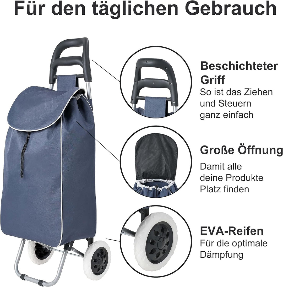 wuuhoo® Einkaufstrolley Shoppy mit Rollen und Aluminiumgestell 34 Liter, Einkaufswagen in Blau faltb