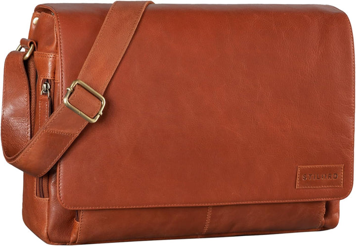 STILORD 'Rick' Schultertasche Leder für 15,6 Zoll Laptop Umhängetasche Aktentasche Bürotasche Unitas