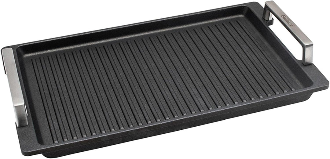 Eurolux geriffelte Grillplatte 41 x 24 cm - induktive vollflächig gerillte Servierplatte Aluguss bes
