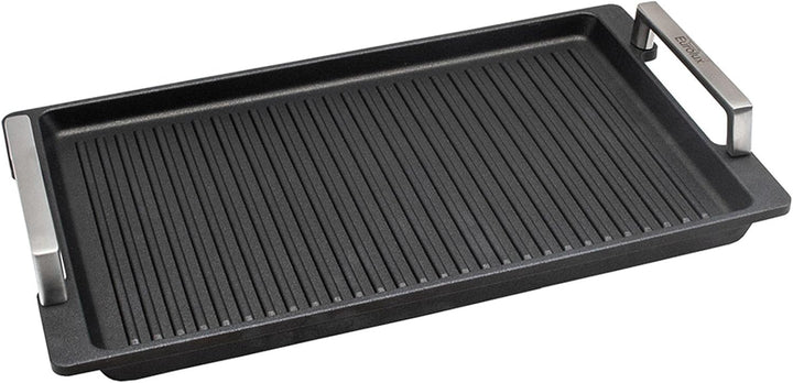 Eurolux geriffelte Grillplatte 41 x 24 cm - induktive vollflächig gerillte Servierplatte Aluguss bes