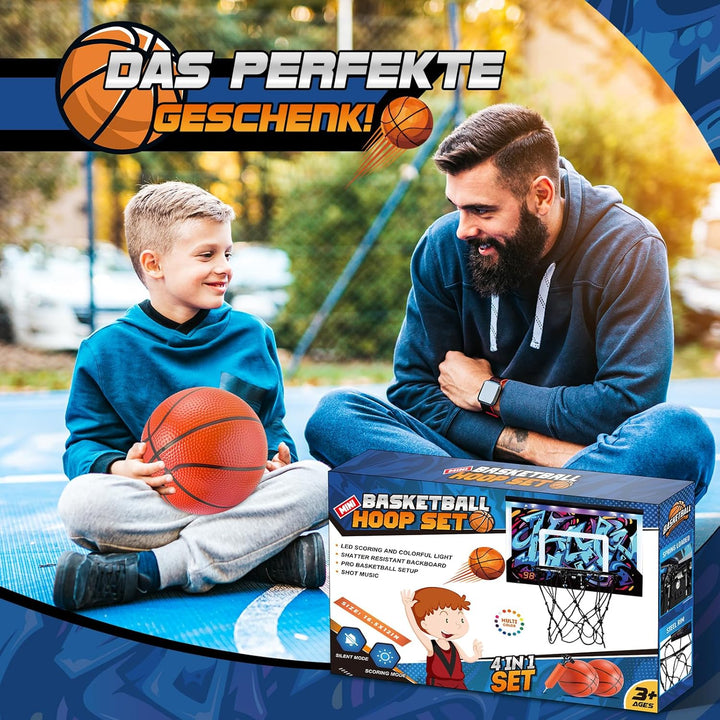HappyGoLucky Mini Basketballkorb fürs Zimmer mit Ball und LED-Anzeige, Jungen 6-12 Jahre Basketball