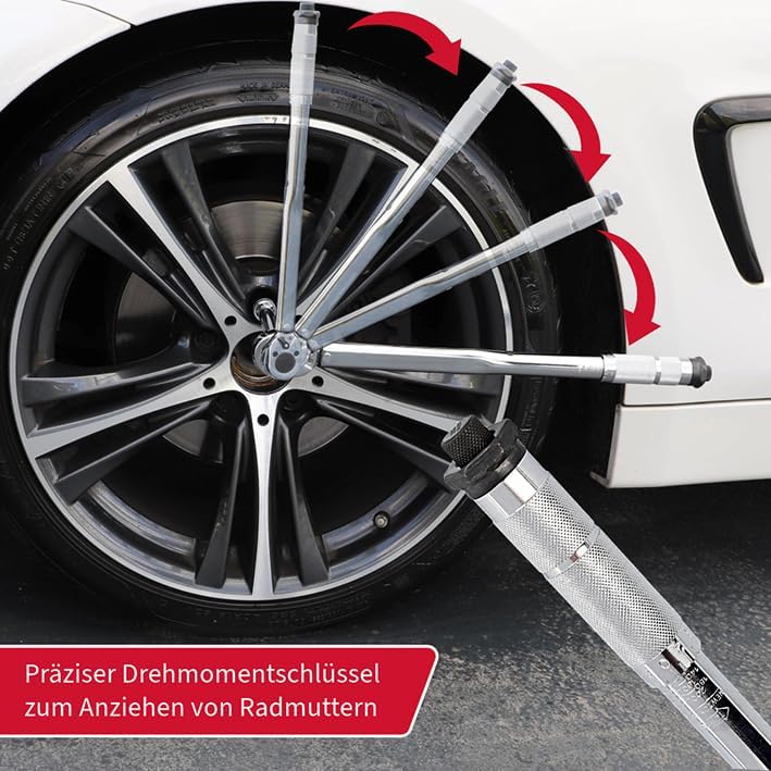 UNITEC Drehmomentschlüssel, Einstellbar von 40 bis 210 Nm, Antrieb 1/2" Vierkant, mit Stecknüssen 17