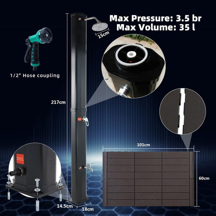 CCLIFE Solardusche 35L Solar Gartendusche Pooldusche Regendusche Aussendusche Pooldusche Garten Brau