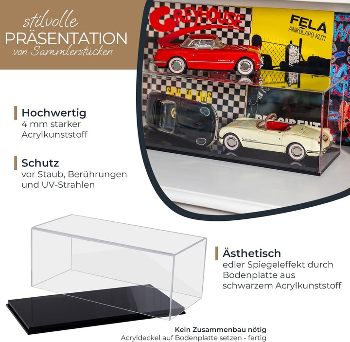 HMF 46804 Acryl Vitrine / Schaukasten für Modellautos, Figuren | 34 x 16 x 14 cm | Transparent 34 x