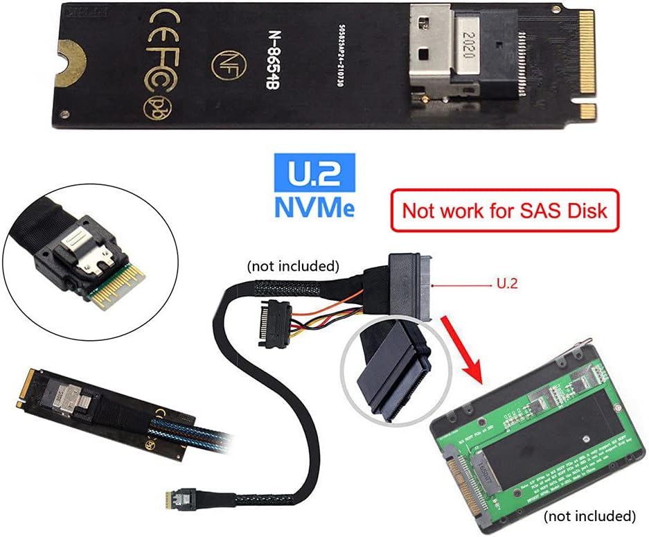 Xiwai NGFF M-Key NVME zu SFF-8654 Slimline SAS Kartenadapter und U.2 U2 SFF-8639 NVME PCIe SSD Kabel