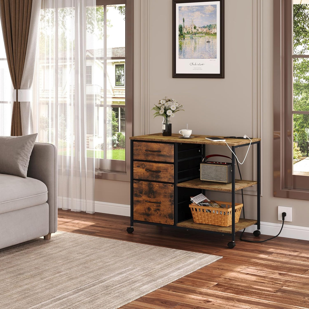 WOLTU Aktenschrank mit Ladestation, Rollcontainer mit Schubladen, Büroschrank, Druckertisch mit Roll