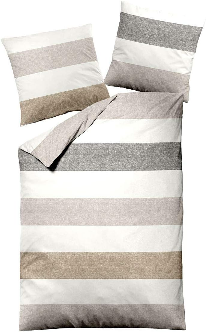 Traumschlaf Biber Bettwäsche Streifen Natur ideal für kalte Nächte Made in Germany mit Reissverschlu