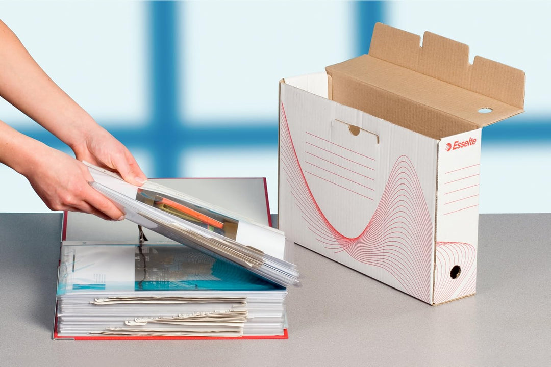 Esselte Standard Archiv-Schachtel, 100 mm Rückenbreite, Aktenkarton A4, Aufbewahrungsbox für bis zu