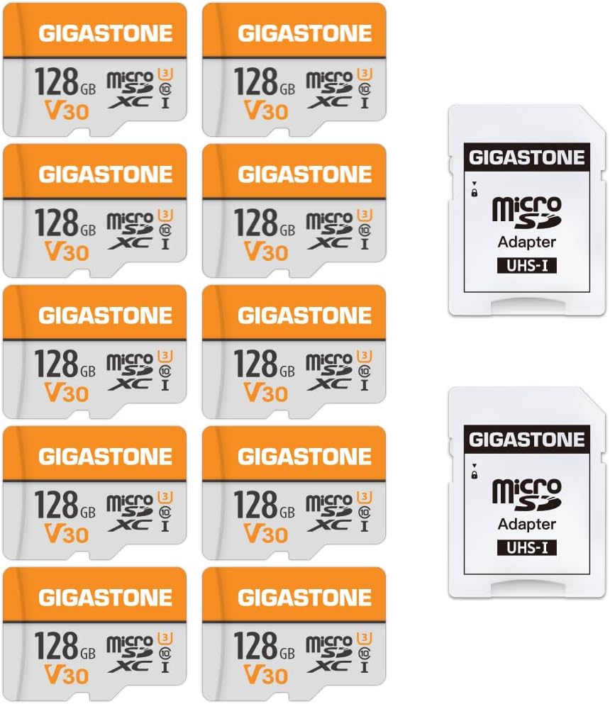 Gigastone 128GB MicroSDXC Speicherkarte 10er-Pack + SD Adapter, für Gopro, Action-Kamera, Drohne, DJ