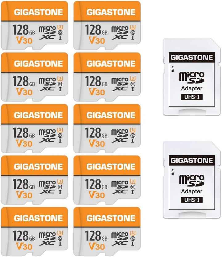 Gigastone 128GB MicroSDXC Speicherkarte 10er-Pack + SD Adapter, für Gopro, Action-Kamera, Drohne, DJ