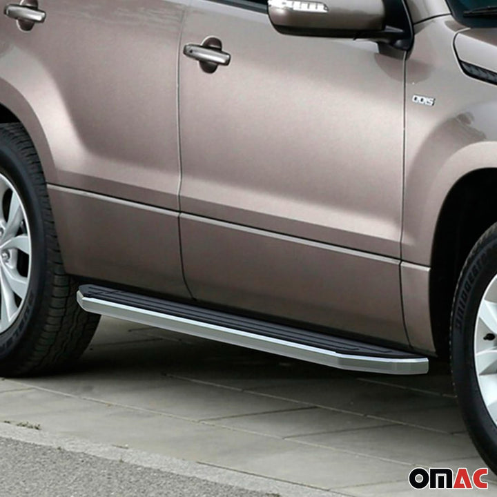 OMAC Trittbretter Seitenschweller kompatibel mit Suzuki Grand Vitara 2005-2016 TÜV ABE Silber-Schwar