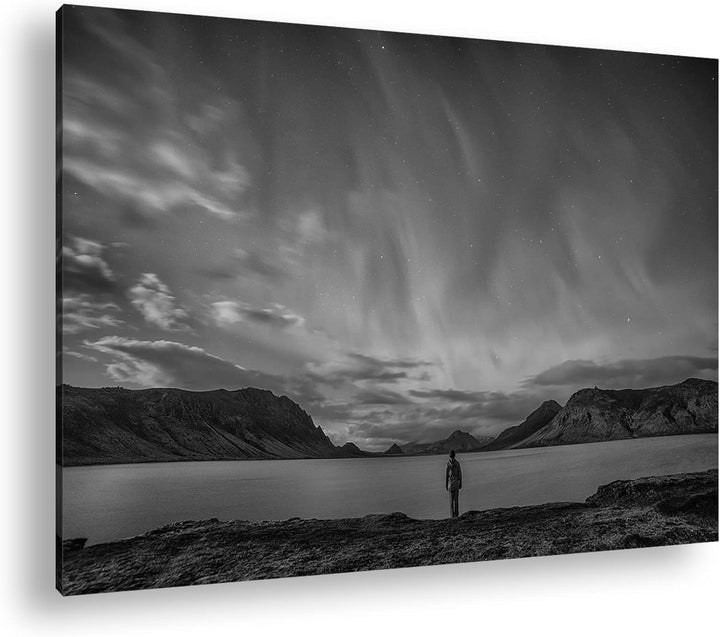 deyoli mystische Nordlichter am Abendhimmel Effekt: Schwarz&Weiss, Format: 100x70 als Leinwandbild,