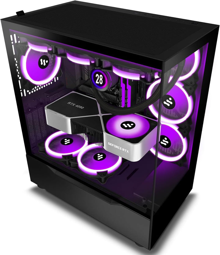 KEDIERS PC Gehäuse - Vorinstallierte 4 PWM ARGB lüfter, E-ATX Tower Gehäuse aus gehärtetem Glas, Sch