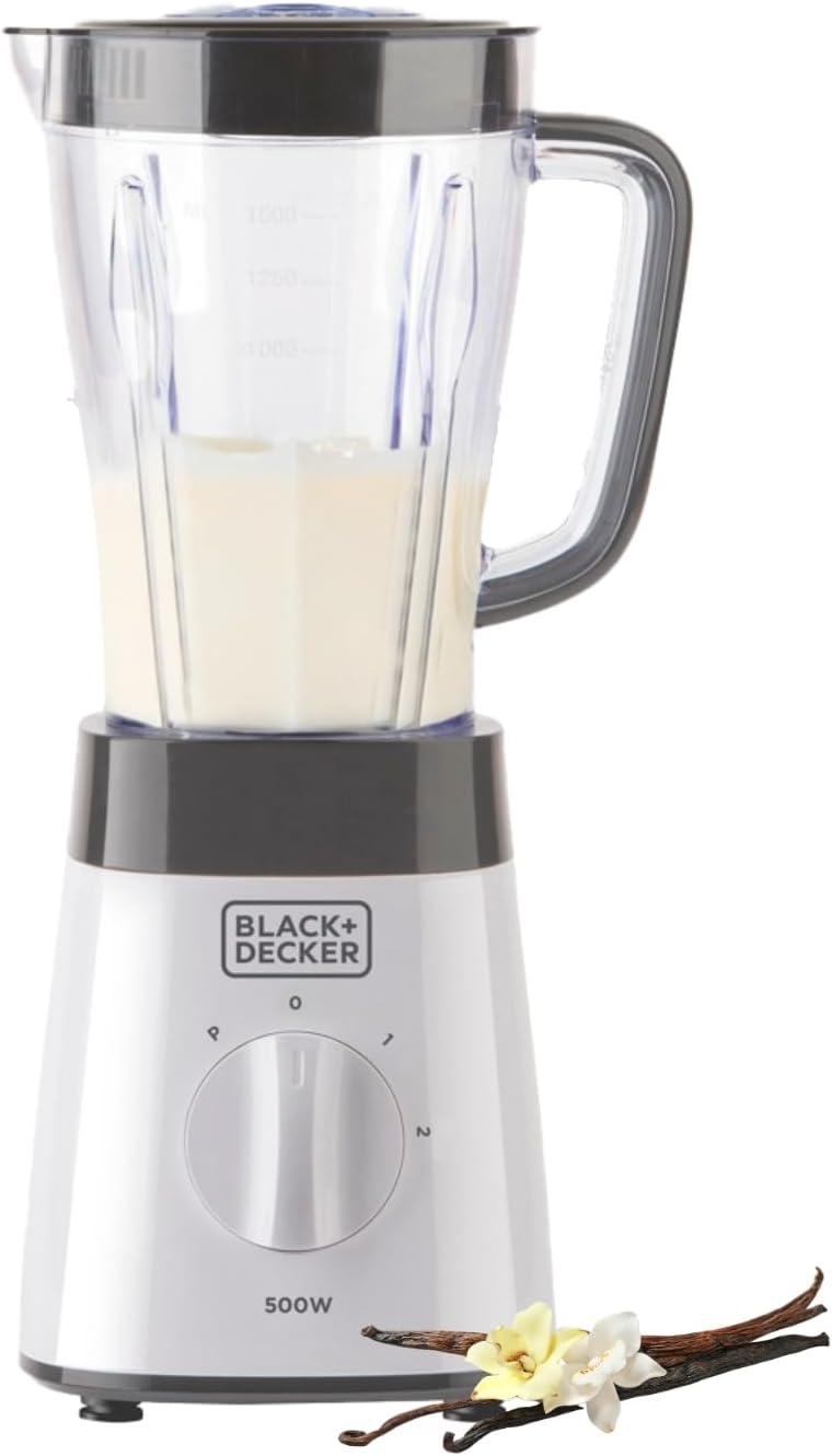 BLACK+DECKER Standmixer | 500W | 2 Geschwindigkeiten | Pulse-Funktion | Glaskrug | 1,5L | Edelstahlm