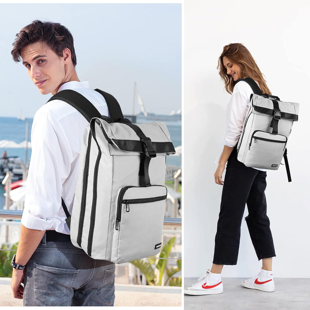 YAMTION 17" Rucksack Damen Stadtrucksack Herren Roll Top,Rucksack Laptop Unisex mit Laptopfach & USB