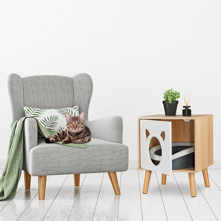 Relaxdays Katzenschrank mit Tür, HxBxT: 50x40x40 cm, Katzenklo verstecken, Schlafplatz, Katzenkommod