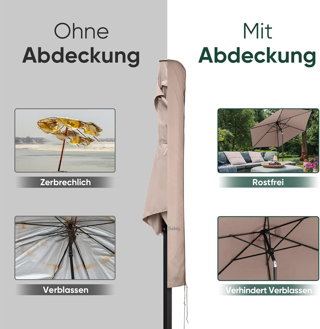 Sekey Schutzhülle für Ø 300 cm Sonnenschirm, Abdeckhauben für Sonnenschirm,100% Polyester, Taupe Tau