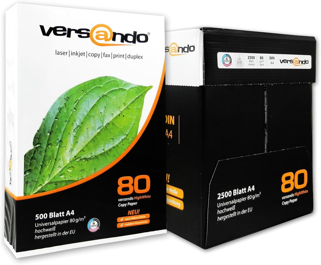versando 2.500 Blatt Kopierpapier A4 HighWhite 80 Drucker-/Universalpapier 5x 500 Blatt PremiumWeiss