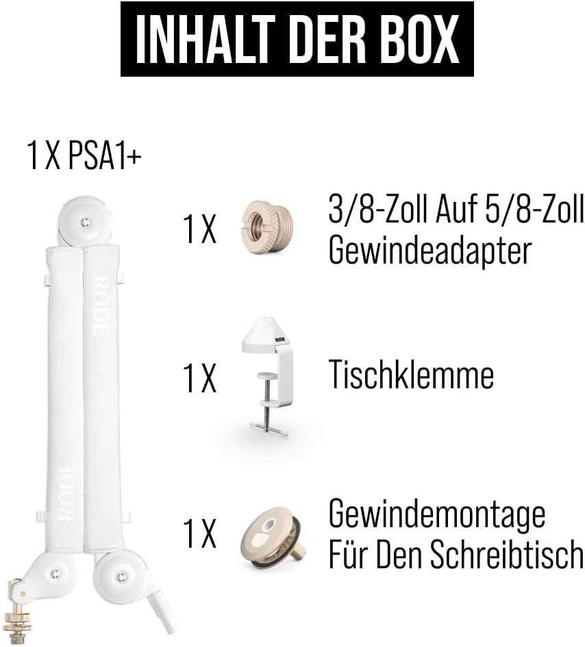 RØDE PSA1+ Professioneller Studioarm mit Federdämpfung und Kabelmanagement (Weiss), White