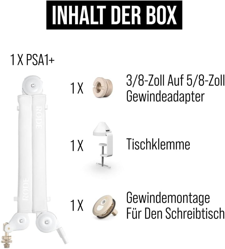 RØDE PSA1+ Professioneller Studioarm mit Federdämpfung und Kabelmanagement (Weiss), White
