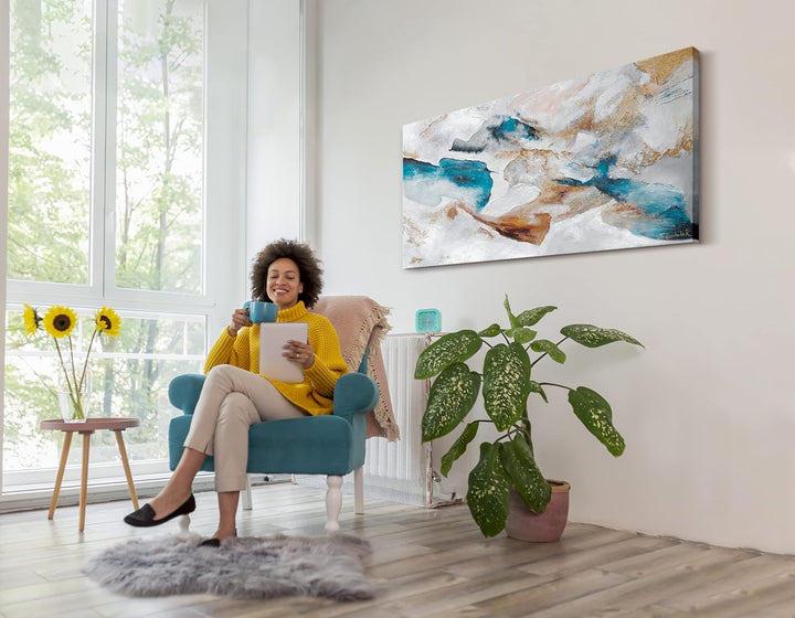 YS-Art Abstrakt Acryl Gemälde auf Leinwand Smaragd handgemalt Wandbilder Wohnzimmer modern Wohndekor