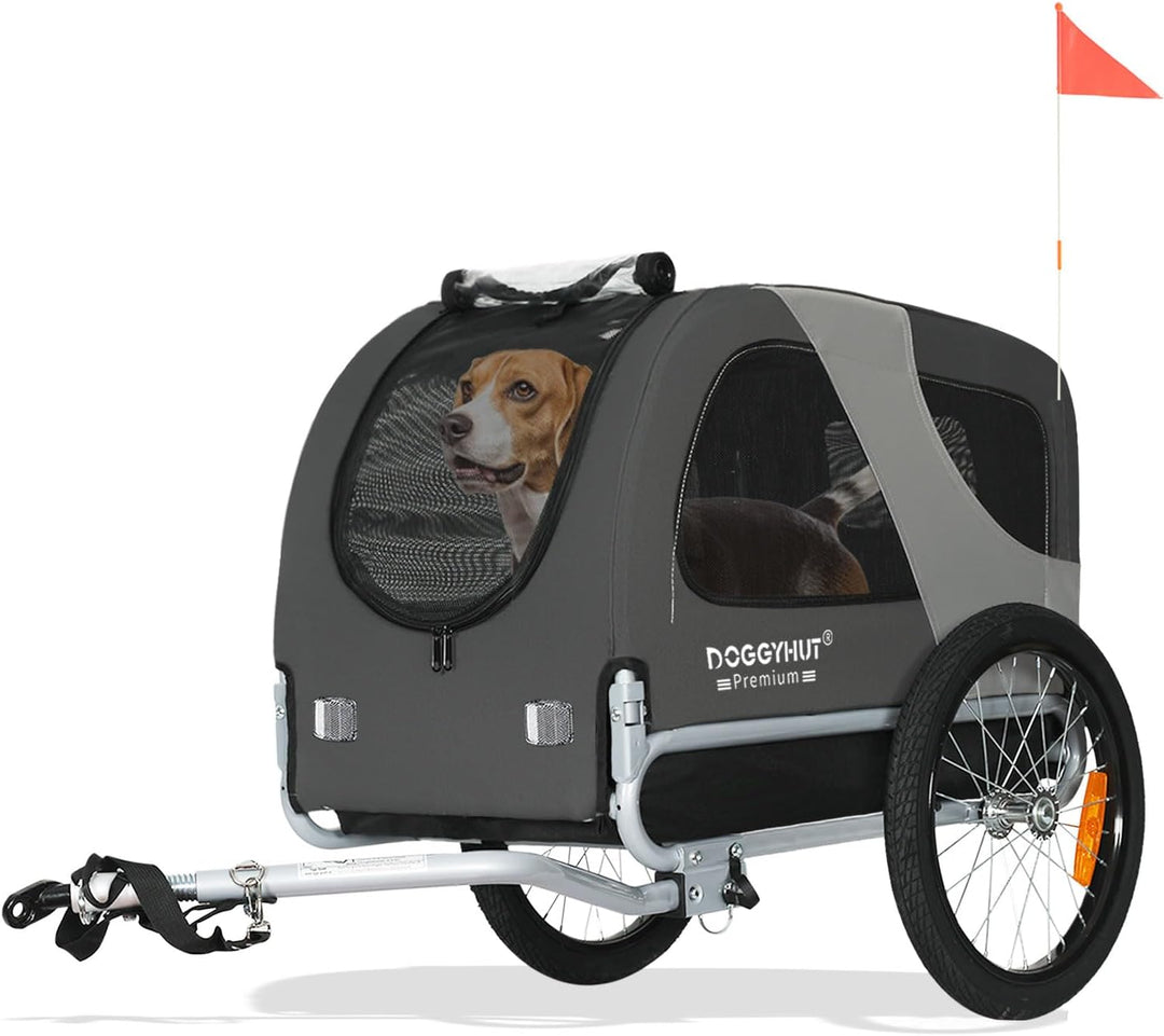 DOGGYHUT® Premium MEDIUM Fahrrad Hundeanhänger für Hunde bis 23 kg Fahrradanhänger Klappbar GRAU, GR