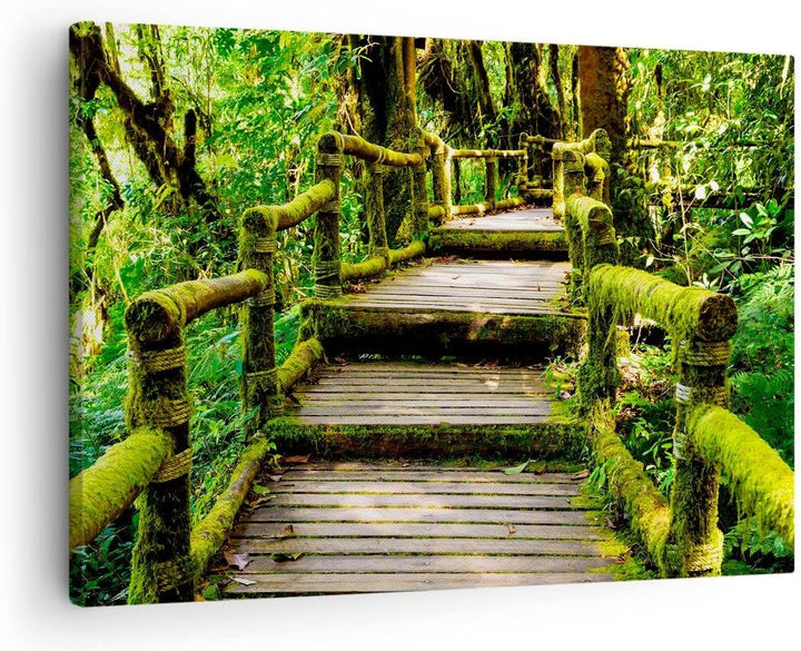 ARTTOR Bilder auf Leinwand Asien natur park brücke Leinwandbild 70x50cm Wandbilder Dekoration Wohnzi