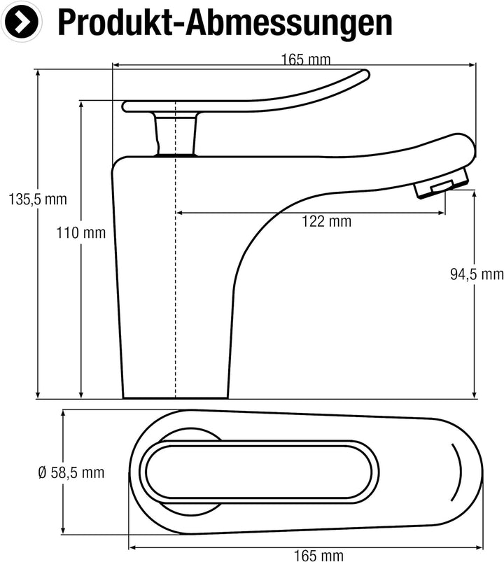 Cornat Waschtisch-Einhebelarmatur "Naro" - Verchromter Messingkörper - Normale Auslaufhöhe - Mit Abl