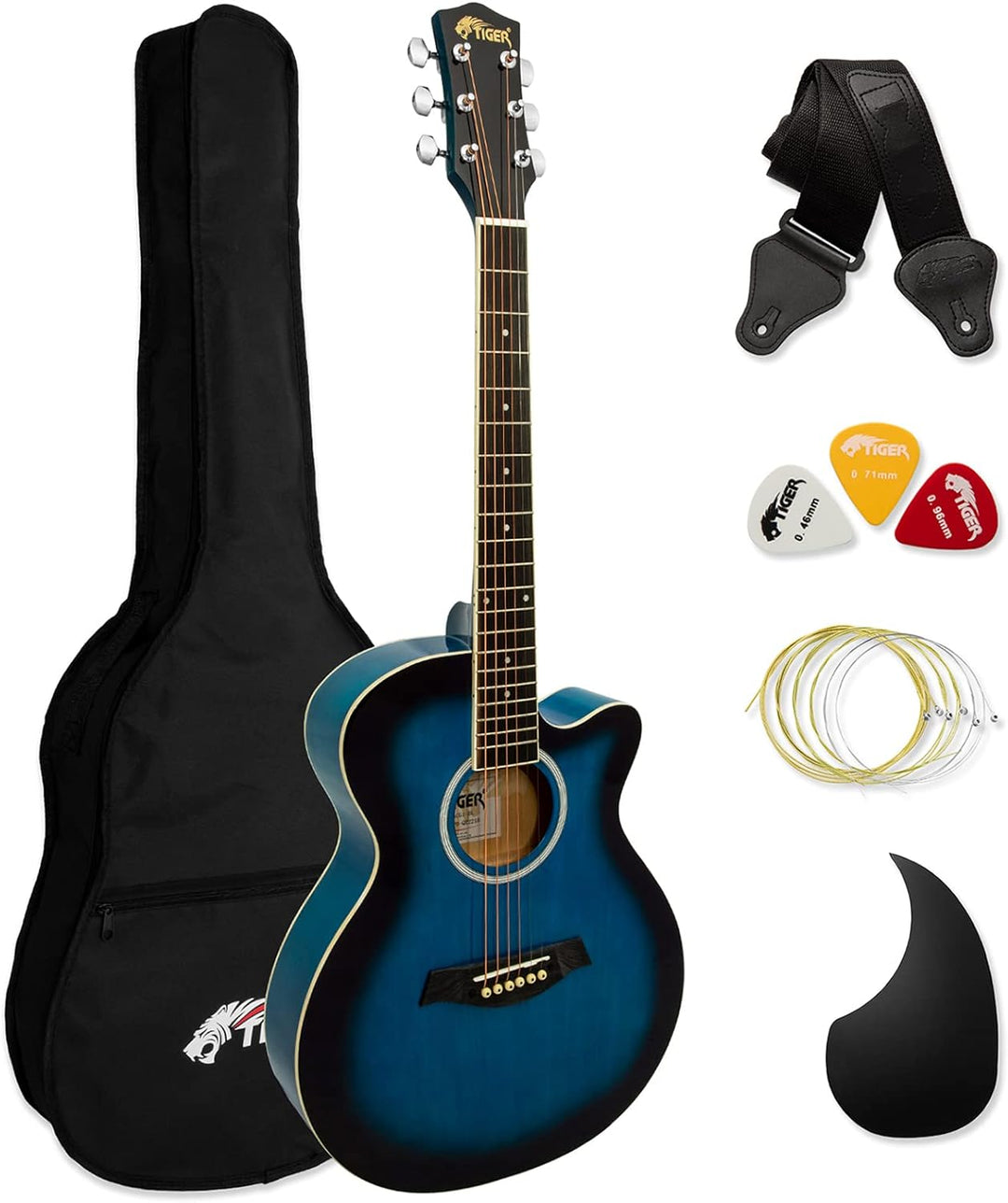 TIGER ACG1-BL34 3/4 Akustikgitarre, mit Stahlsaiten bespannte Small Body Akustikgitarre für das Alte
