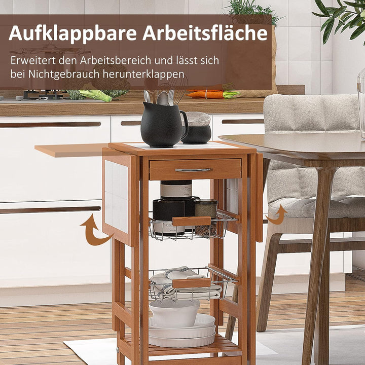 HOMCOM Küchenwagen, Servierwagen mit klappbarer Tischplatte, Rollwagen, Küchentrolley Küchenrollwage