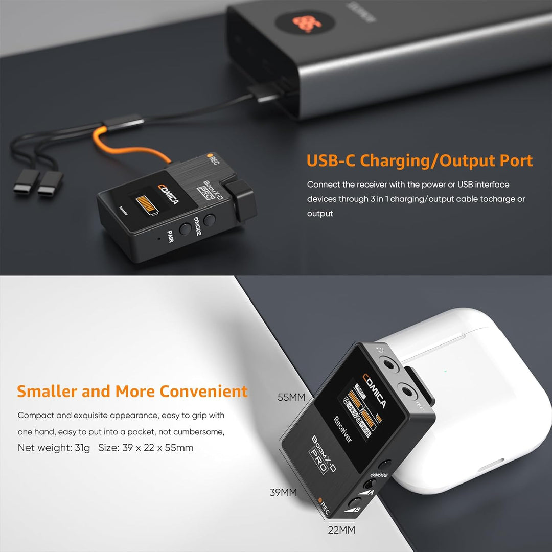 COMICA Kabelloses Lavalier-Mikrofon, BoomX-D2 Pro 2,4 G, kabelloses Mikrofonsystem für Smartphones,