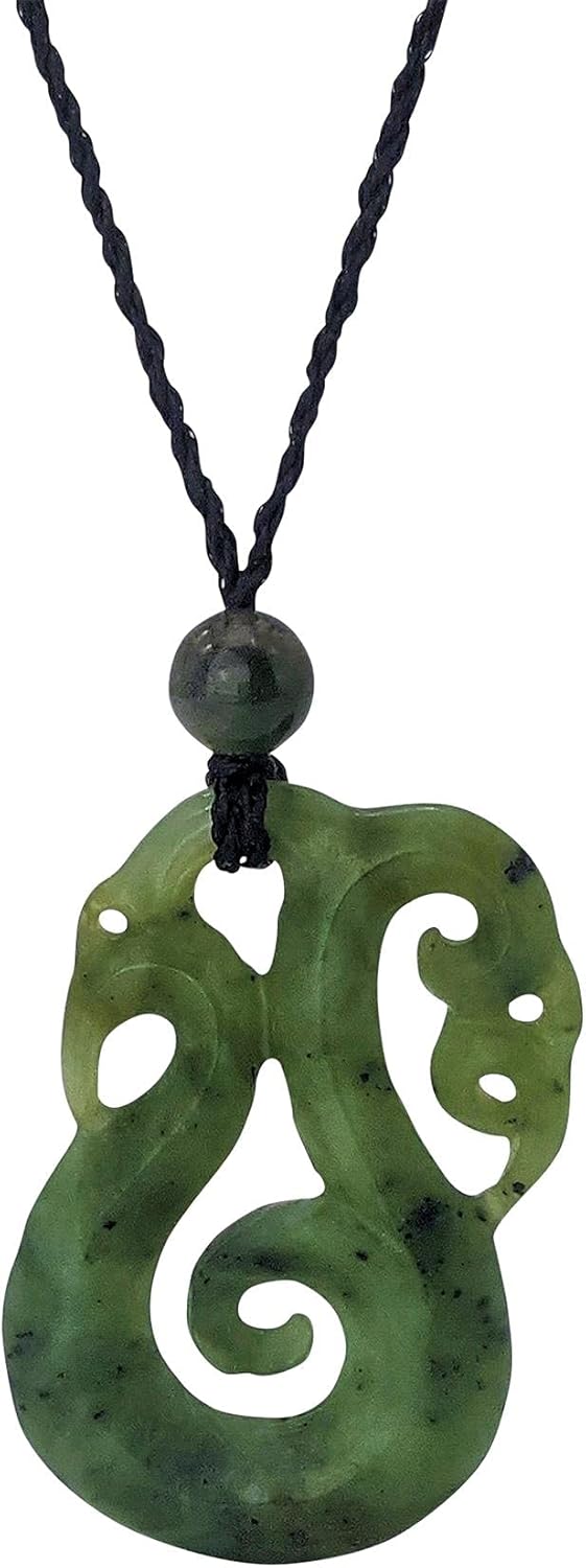 81stgeneration Unisex Geschnitzte Nephrit Jade Grünstein Maori HEI Matau Koru Anhänger Halskette