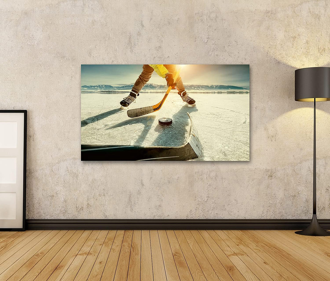 islandburner Bild auf Leinwand Eishockey Spiel Auf See Bilder Wandbilder Poster, Leinwand 80x40cm