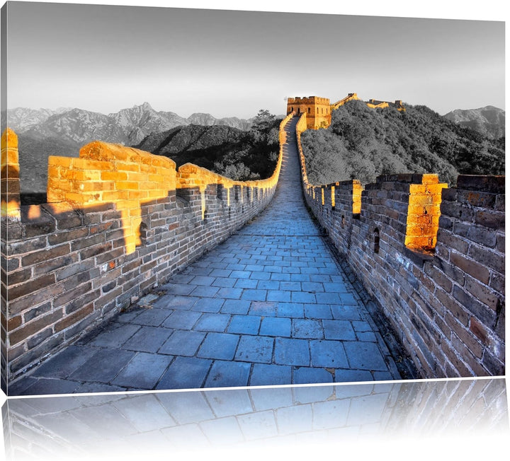 prächtige chinesische Mauer schwarz/weiss Format: 100x70 auf Leinwand, XXL riesige Bilder fertig ger