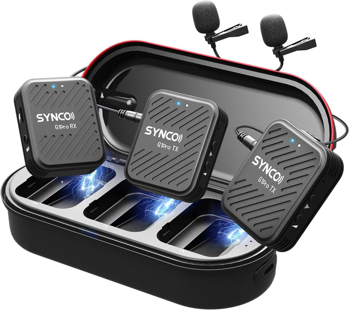 SYNCO Lavalier Mikrofon Wireless G1(A2) Pro, Ansteckmikrofon Dual Pack mit Ladegehäuse Rauschunterdr