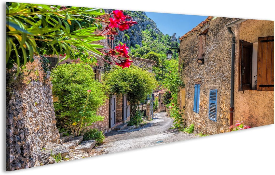 islandburner Bild Bilder auf Leinwand Dorf Moustiers Sainte Marie mit Strasse in Provence, Frankreic