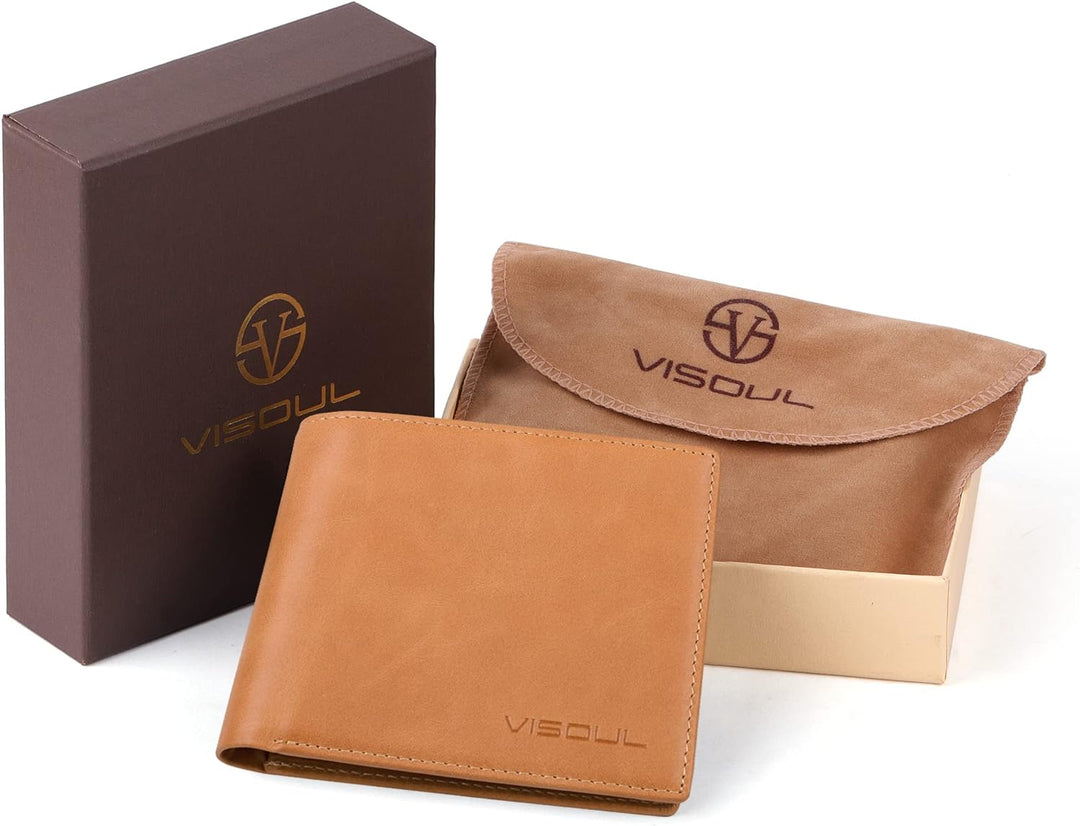 VISOUL Leder Geldbörse Herren mit ID-Fenster & RFID Schutz I Echtleder Geldbeutel für Männer I Porte