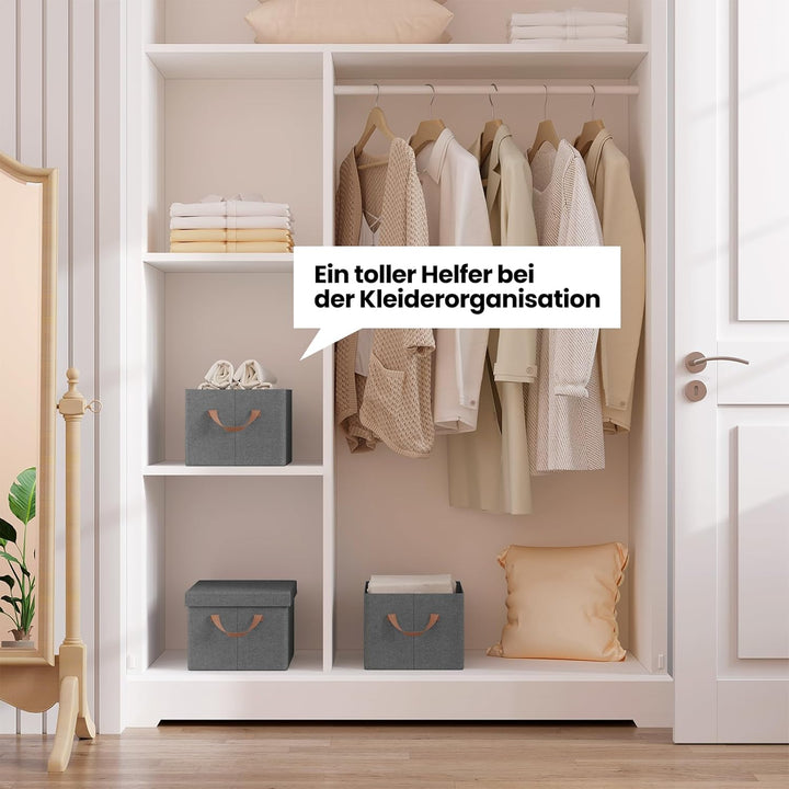 WOLTU Aufbewahrungsbox mit Deckel, 3er Set Stoffboxen, Aufbewahrungskorb mit Griffen, Aufbewahrungsw