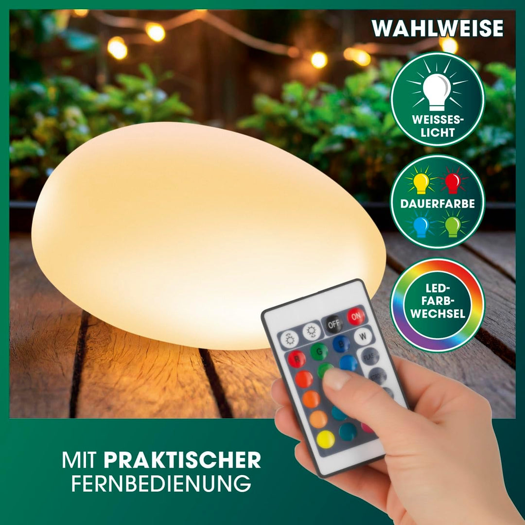 EASYmaxx Solar-Deko-Stein mit Farbwechsel | Moderne Aussen-Gartenleuchte mit Fernbedienung | Solar-K