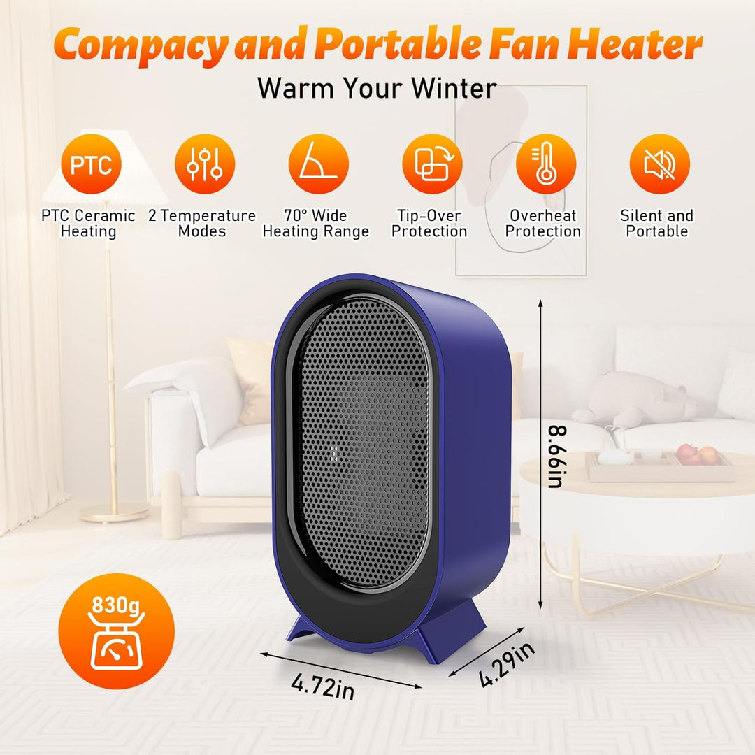 Heizlüfter, 1200W/800W Zwei Betriebsarten, Tragbarer Heizlüfter für Den Innenbereich, PTC-Schnellhei